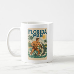 Florida Man Coastal Shark Wrestler Retro Beach Coffee Mug