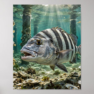 Florida Man Sheepshead Dock Pilings Fishing Art Poster