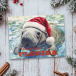 Florida Manatee Watercolor Christmas Postcard<br><div class="desc">This design may be personalised in the area provided by changing the photo and/or text. Or it can be customised by clicking Personalise this Template and then choosing the click to customise further option and delete or change the colour of the background, add text, change the text colour or style,...</div>