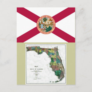 Florida Map and State Flag Postcard