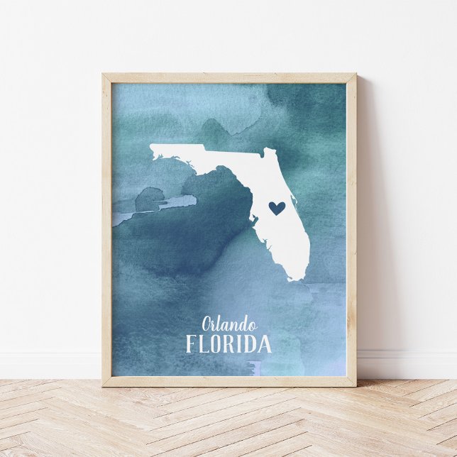Florida Map Blue Watercolor Personalised Art Print (Creator Uploaded)