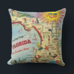 Florida Map Cushion<br><div class="desc">A terrific vintage, retro map of the Sunshine State. Landmarks, cities, and old attractions are all there. It's colourful and fun. This will add to any mid-century modern tropical decor. Blues, reds and cream standout with this map of Florida. We are showing this pillow in an outdoor fabric. You can...</div>