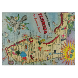Florida Map Glass Cutting Board 15"x11"