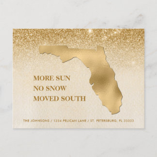 Florida Map Gold Glitter Ombre New Home Announcement Postcard