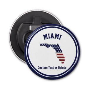 Florida Map   Patriotic USA Flag   Your City, Text Bottle Opener