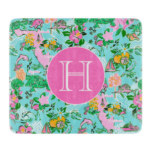 Florida Map Preppy Palm Beach Pattern Monogrammed Cutting Board
