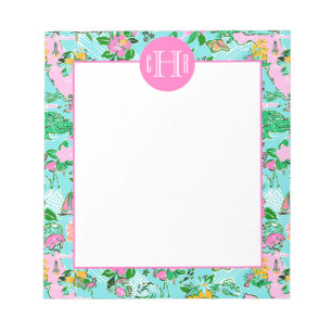 Florida Map Preppy Palm Beach Pattern Monogrammed Notepad