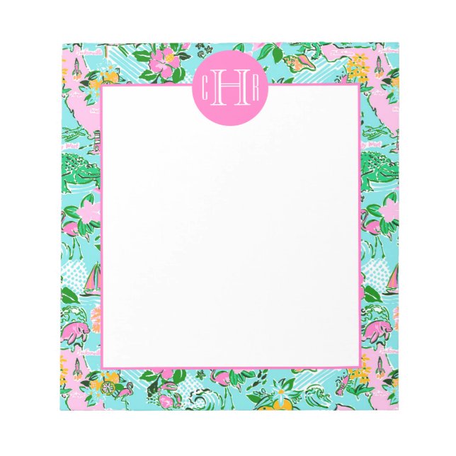 Florida Map Preppy Palm Beach Pattern Monogrammed Notepad (Front)