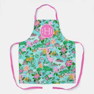 Florida Map Preppy Palm Beach Pattern Print Apron