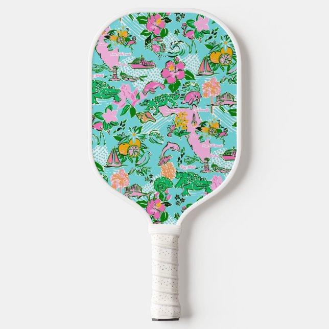 Florida Map Preppy Palm Beach Pattern Print Pickleball Paddle (Front)