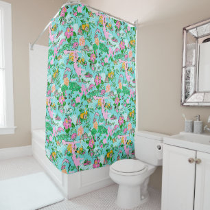 Florida Map Preppy Palm Beach Pattern Print Shower Curtain