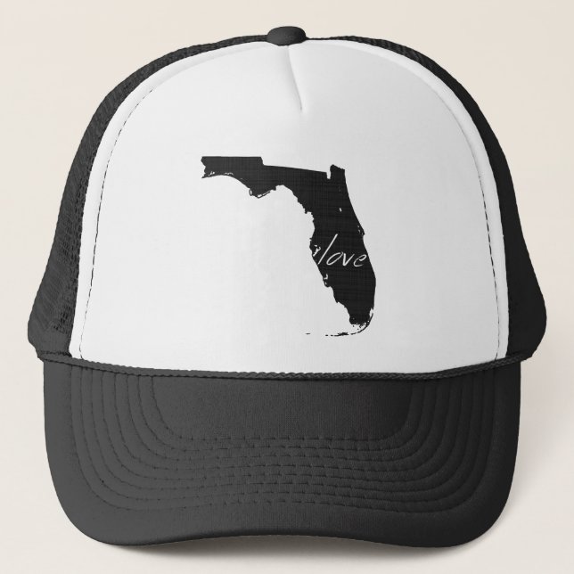Florida Map Shaped Chalkboard with Love Trucker Hat (Front)
