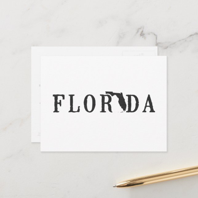 Florida Map Shaped Letter State Word Art Black Postcard (Front/Back In Situ)