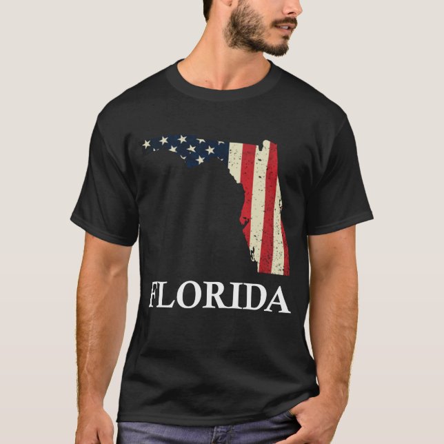 Florida Map State American Flag 4th Of July Pride T-Shirt (Front)
