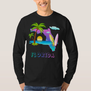 Florida Map Sunset Landscape With Palm Trees T-Shirt