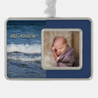 Florida Merry Christmas Ocean Waves 1 photo Silver Plated Framed Ornament