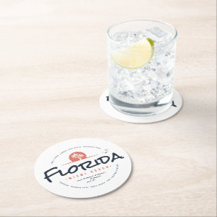 Florida Miami Beach Retro Sunset Palm Tropical Round Paper Coaster