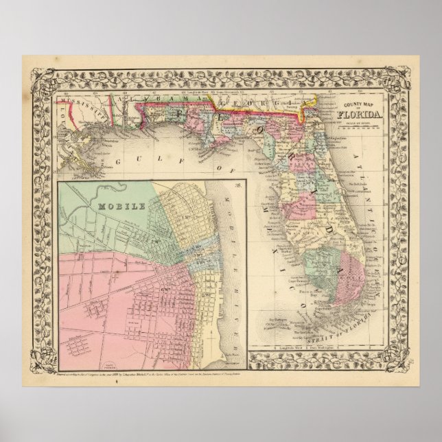 Florida, Mobile Map by Mitchell Poster (Front)