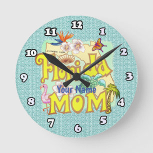 Florida Mum Round Clock