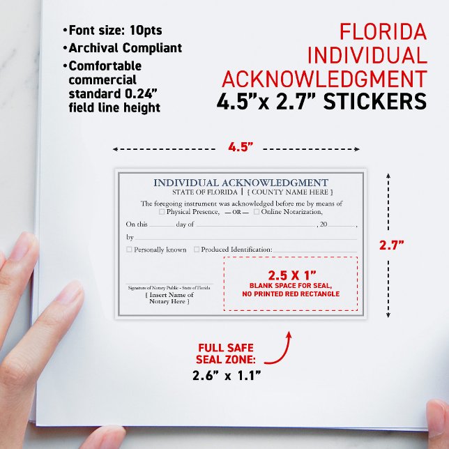 FLORIDA Notary Acknowledgement Certificate 4.5x2.7 Rectangular Sticker (FLORIDA Notary Acknowledgment Certificate 4.5x2.7" Rectangular Sticker, matte finish)