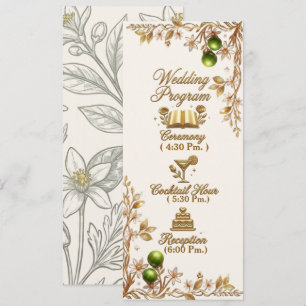 Florida Orange Blossom Gold Elegant Wedding Prg  Programme