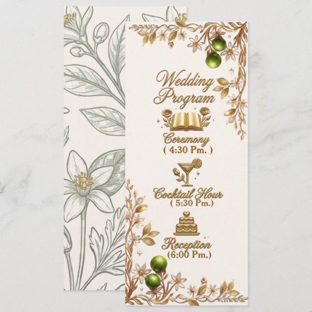 Florida Orange Blossom Gold Elegant Wedding Prg  Programme (Front/Back)