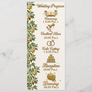 Florida Orange Blossom Gold Elegant Wedding Prog.  Programme