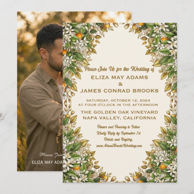 Florida Orange Blossom Photo Wedding Invitation (Front/Back)