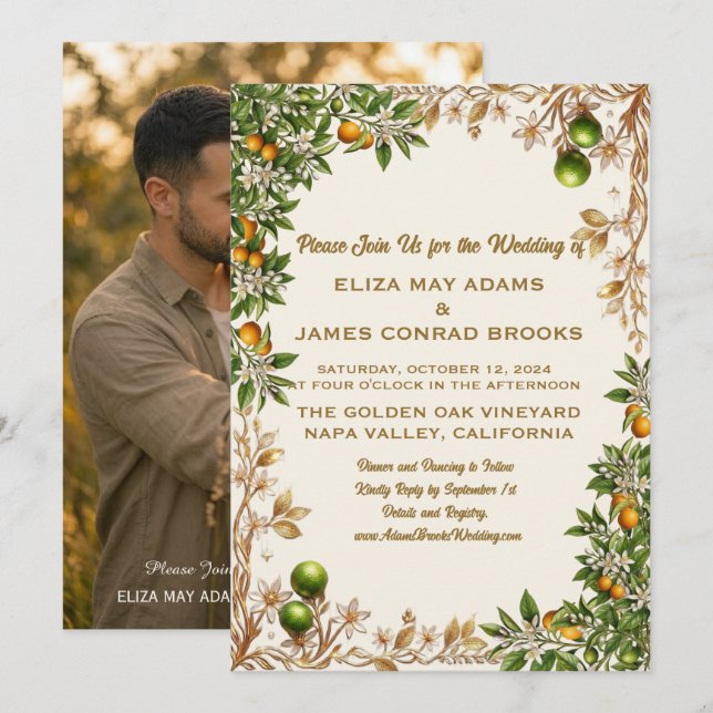 Florida Orange Blossom Photo Wedding Invitation (Front/Back)