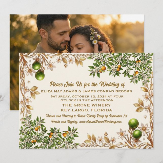Florida Orange Blossom Wedding Invitation (Front/Back)