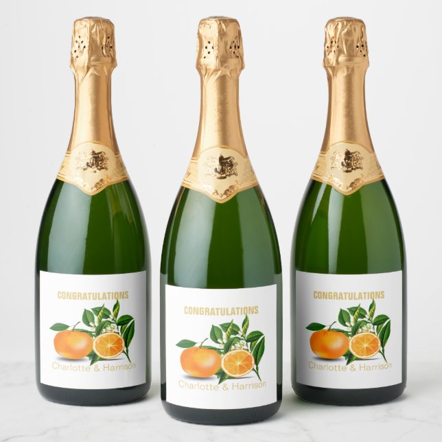 Florida Oranges & Blossom Personalised Sparkling Wine Label (Bottles)