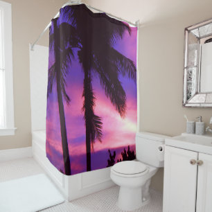 Florida Palm Purple Sunset Shower Curtain