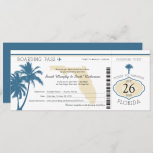 Florida Palm Tree Boarding Pass Wedding Invitation
