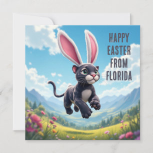 Florida panther with rabbit ears holiday card