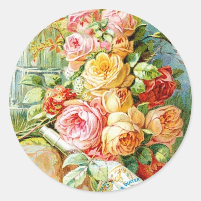 Florida Perfume Water with Cabbage Roses Classic Round Sticker (Front)