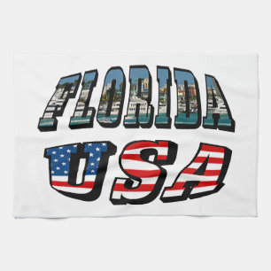 Florida Picture and USA Flag Text Tea Towel