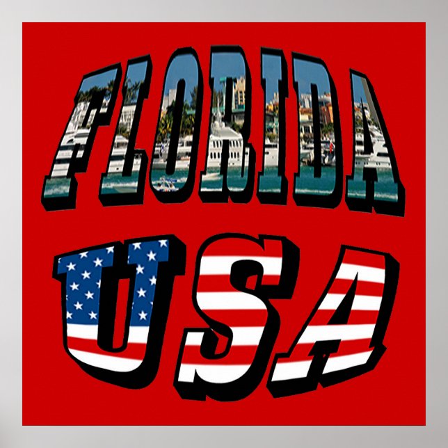 Florida Picture Text and USA Flag Text Poster (Front)