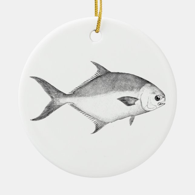 Florida Pompano Logo (line art) Ceramic Tree Decoration (Front)