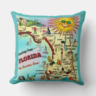  Florida Postcard Map Throw Pillow