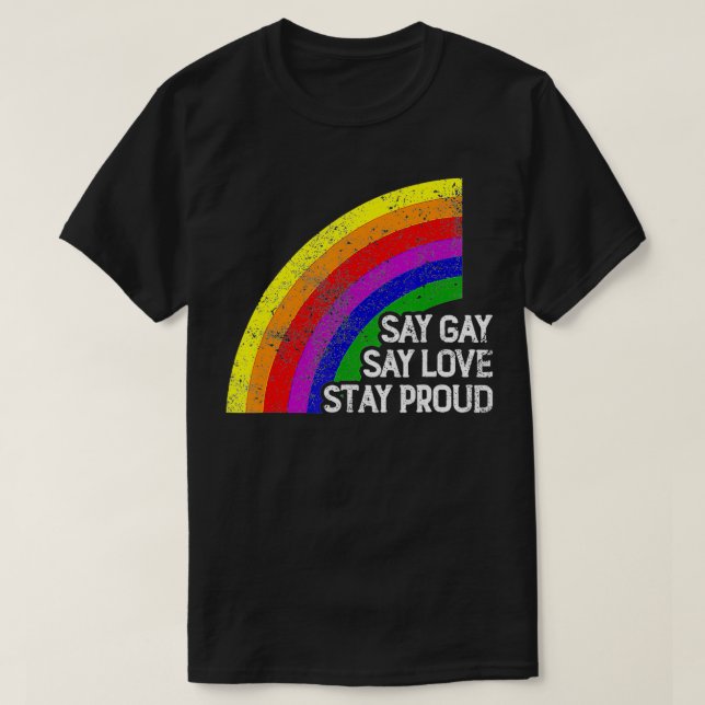 Florida Pride Say Gay Say Love Stay Proud LGBTQ Hu T-Shirt (Design Front)