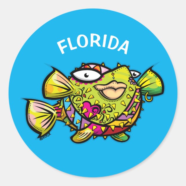 Florida puffer fish classic round sticker (Front)