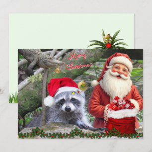Florida Racoon, Gator, and Santa Flat Card