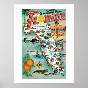 Florida Retro Postcard Map Poster