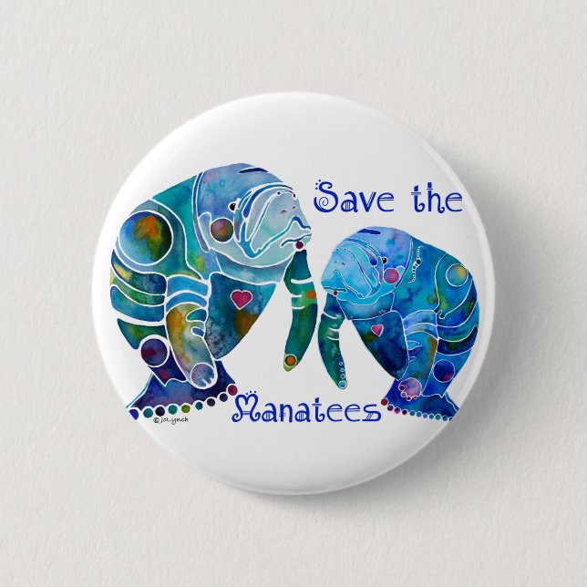Florida Save the Manatees in Vivid Blues 6 Cm Round Badge (Front)