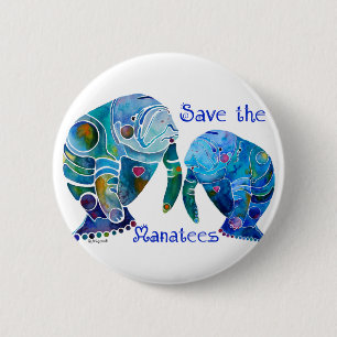 Florida Save the Manatees in Vivid Blues 6 Cm Round Badge