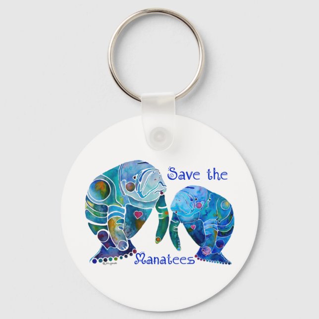 Florida Save the Manatees in Vivid Blues Key Ring (Front)