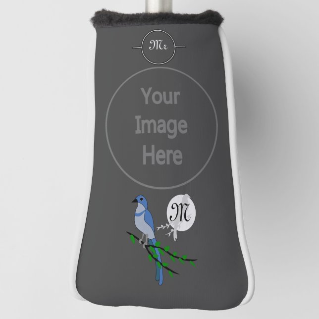 Florida Scrub Jay Monogram Crest Golf Head Cover (Rotate 90)