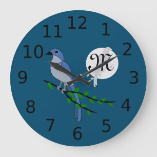 Florida Scrub Jay Monogram Crest Large Clock