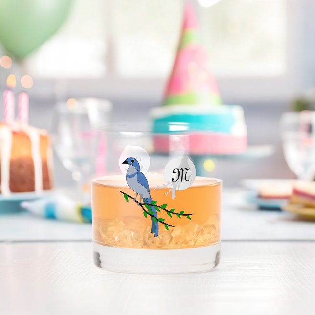 Florida Scrub Jay Monogram Whiskey Glass (Insitu (Birthday))