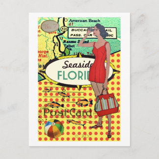 Florida seaside bathing beauty retro bathing suit postcard
